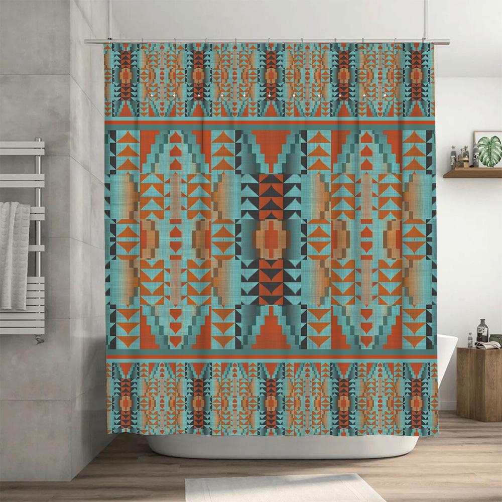 Abstract Geometric Print Shower Curtain: Vivid Blue Orange Red Decorative Fabric Waterproof Bathroom Accessories 72X84 Inch (Set