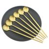 Juego de cucharas con mango largo dorado de 6 uds., juego de cubiertos de acero inoxidable mate, bebida agitadora pulida, helado, postre, cuchara para té, vajilla