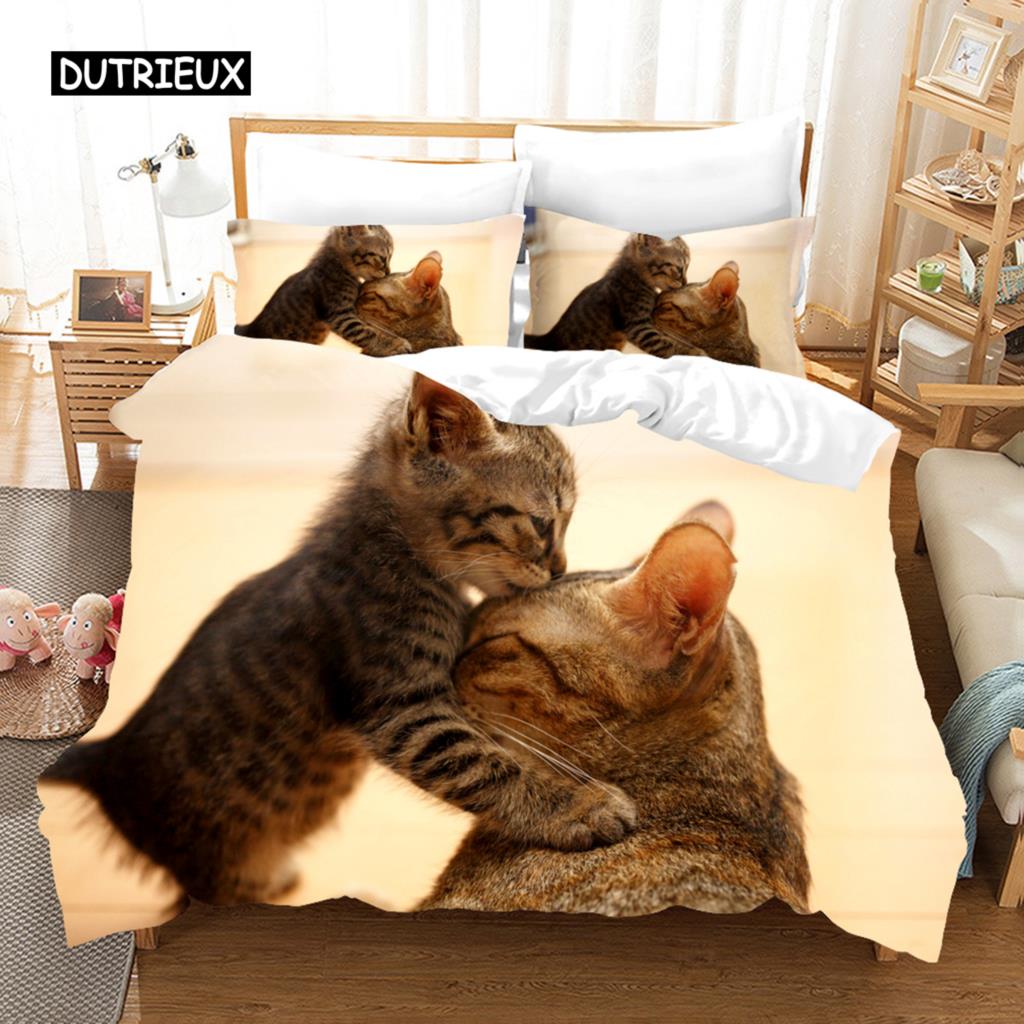 3D Cute Wolves Cat Dog Print Bedding Set Cute Duvet Quilt Cover Wild Animal Tribal Bed Cover With Pillowcases Custom Bed Linen