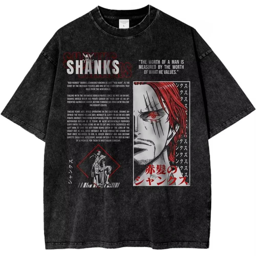 Hot-blooded Anime ONE PIECE Graphic Print T-shirt Men Women Streetwear Y2K Fashion Loose Casual Oversized Top Vintage Washed Cotton Summer New Tee