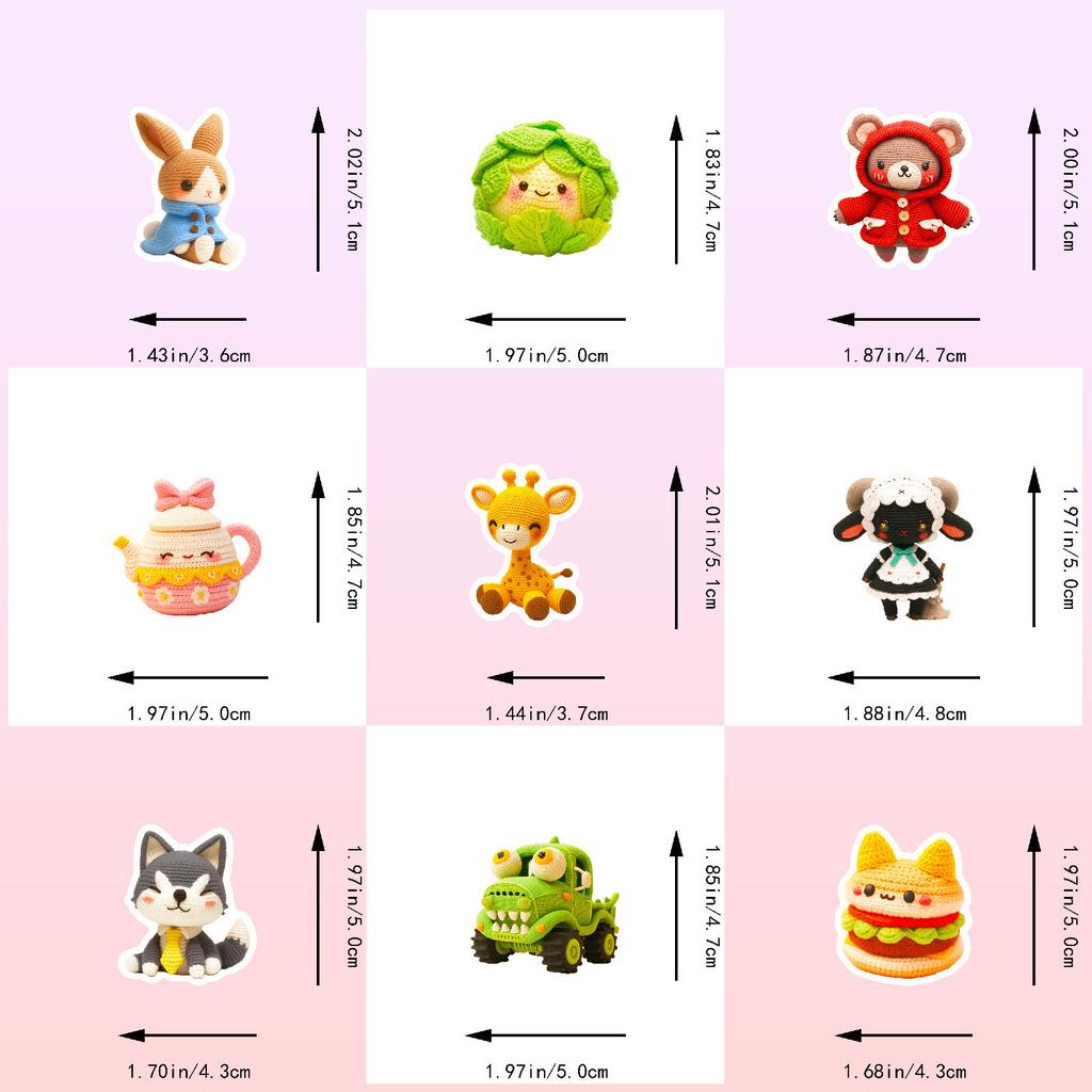 50Pcs Crochet Doll Cartoon Stickers - Cute Frog Starfish Decals for Luggage & Daily Decor