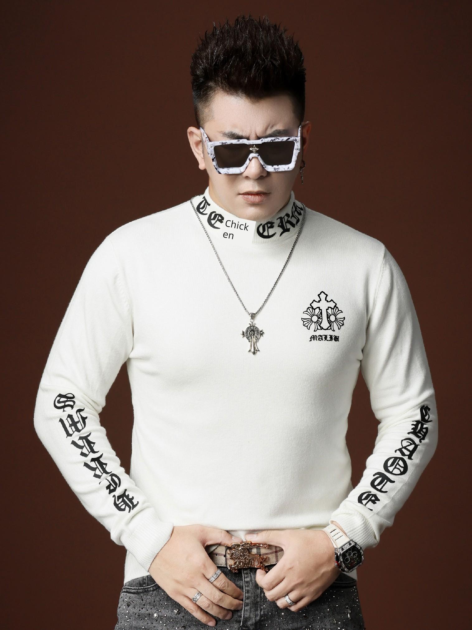 

European High-End Men s Half-Turtleneck Knitwear, Men s Tops, New Autumn Fashion Brand Letter-Printed Warm Sweater 4XL белый