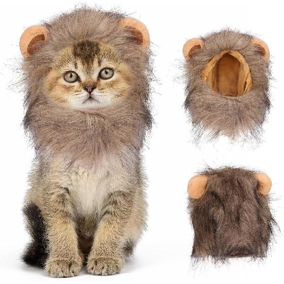 Cat Halloween Costumes - Lion Mane Wig for Cats & Puppies, Adjustable Pet Cosplay Apparel Kitten Outfits for Halloween Christmas Cat Birthday Party