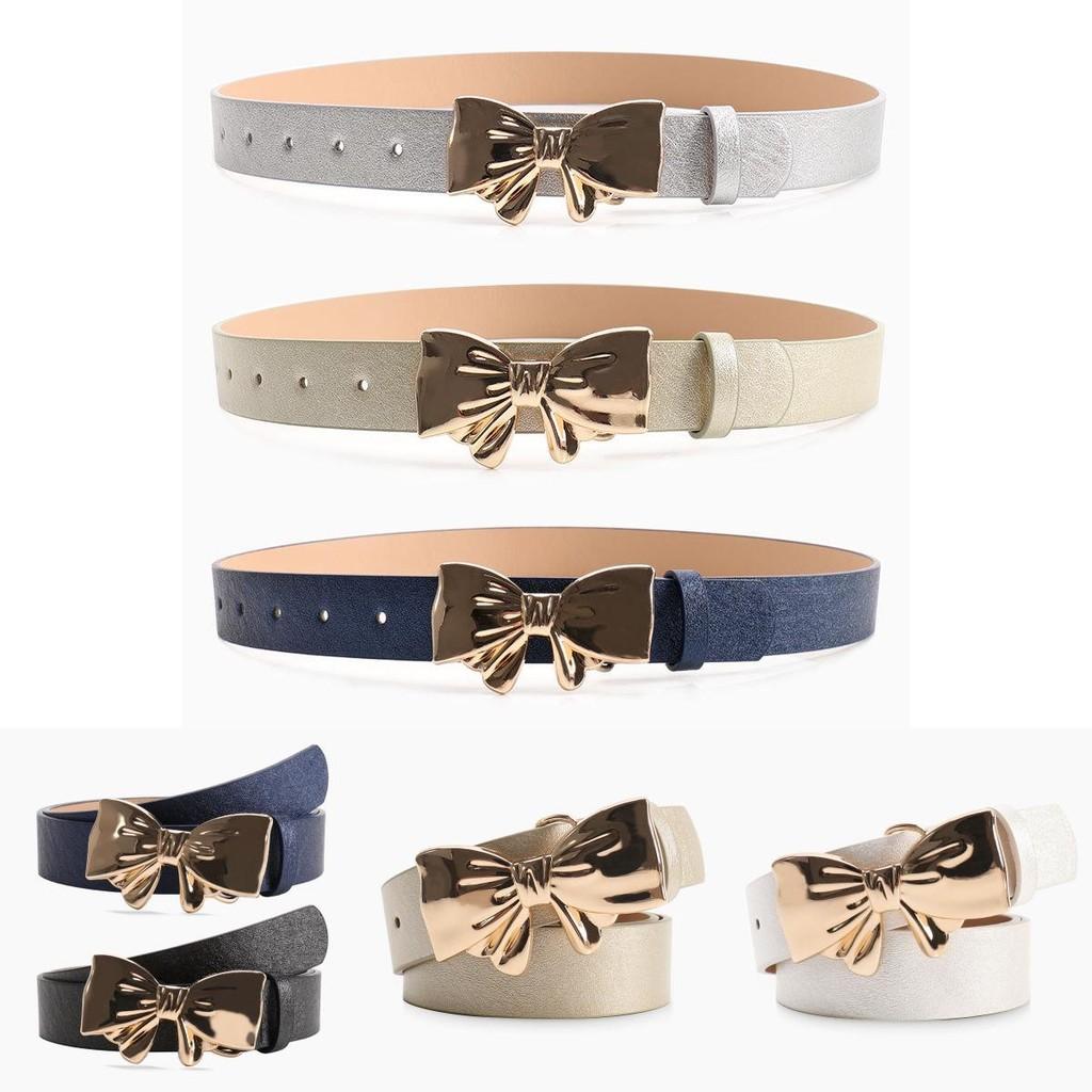 Pu Leather Womens Belt With Metal Bow Knot Buckle For Casual And Office Style