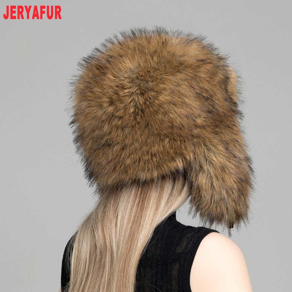 JERYAFUR Women Ushanka Trapper Winter Hat, Thick Faux Fur Ear Flap Warm Ladies Cap for Snowy Cold Outdoor Weather