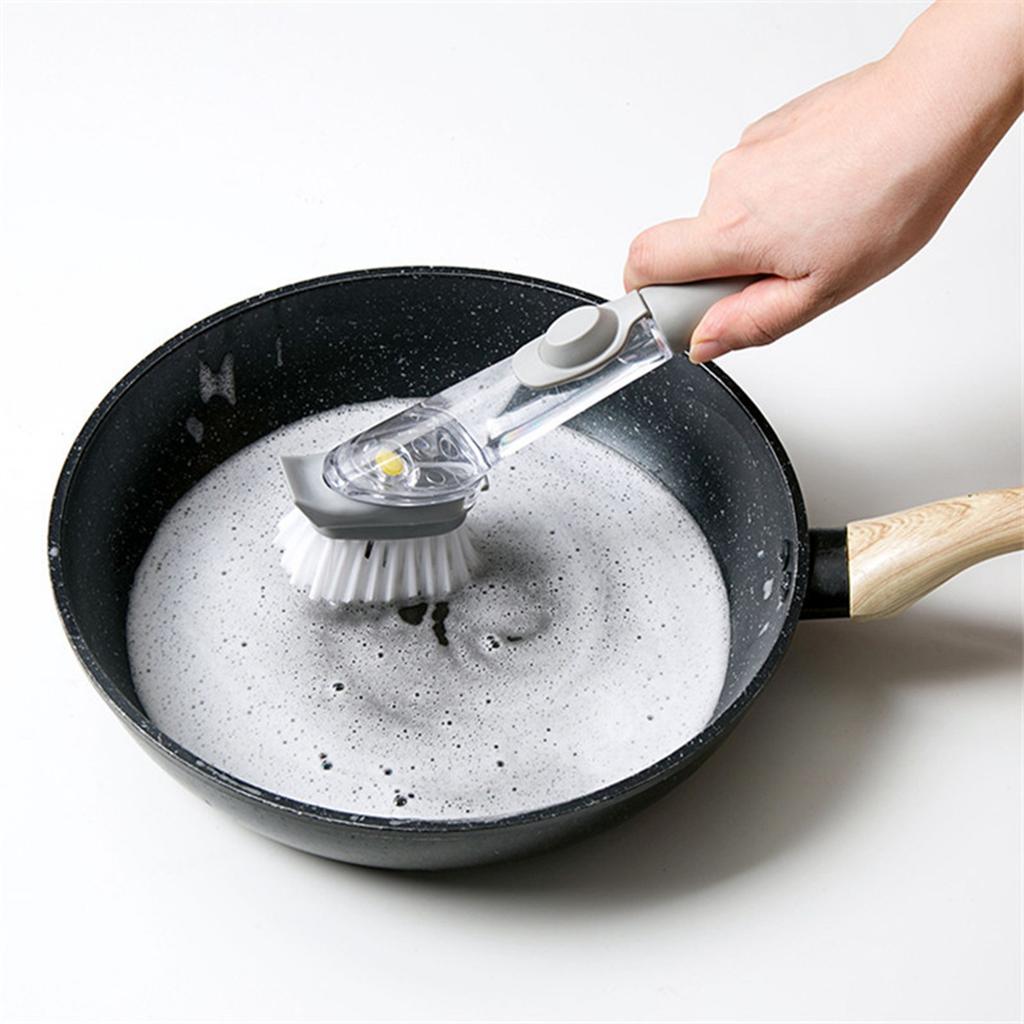 Long Handle Pot Brush Stick Proof Hydraulic Auto Soap Dispensing Pot Scrub Brush for Dishes Kitchen Utensils