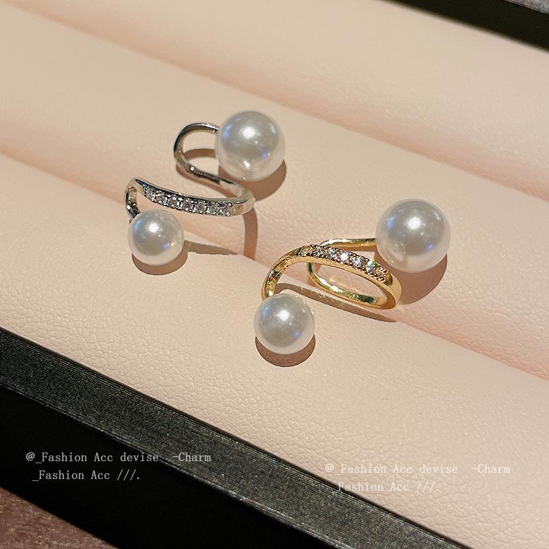Real Gold Electroplated Zircon Pearl Without Pierced Earrings Ins Retro High-end Earrings Fashionable Versatile Earrings