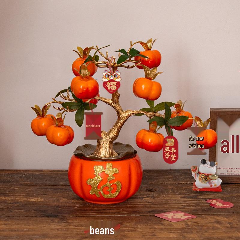 Artificial Pomegranate & Persimmon Tree, Perfect for Spring Festival or New Year Decor in Living Room, Entrance, or TV Cabinet.