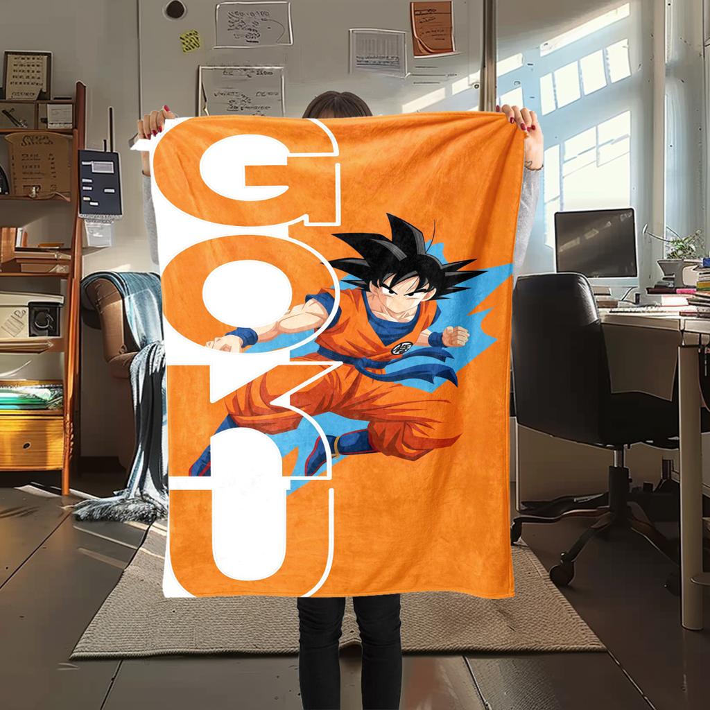 1 szt. Koc flanelowy z nadrukiem Son Goku, Wysokiej jakości, Na wszystkie pory roku, Wystrój domu, Ciepło i komfort, Idealny na prezenty świąteczne