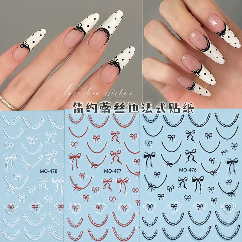 

Lace Trim French Nail Sticker 2025 New Arrival Ballet Style Black and White Red Bows Nail Sticker Internet Hot One for each of the 3 paragraphs