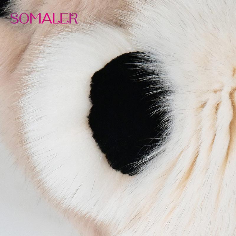 SOMALER Cute Bear Ears Pattern Fur Hat for Women Girls Real Fox Fur Beanie Fluffy Russia Style Bomber Beanie with Lining for Cold Winter