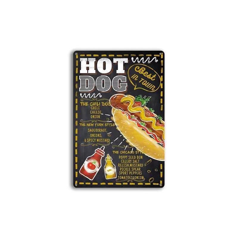 Metal Tin Poster Fast Food Vintage Tin Sign Plaque Metal Retro Plate Hot Dog Poster Wall Decor for Kitchen Cafe Diner Bar