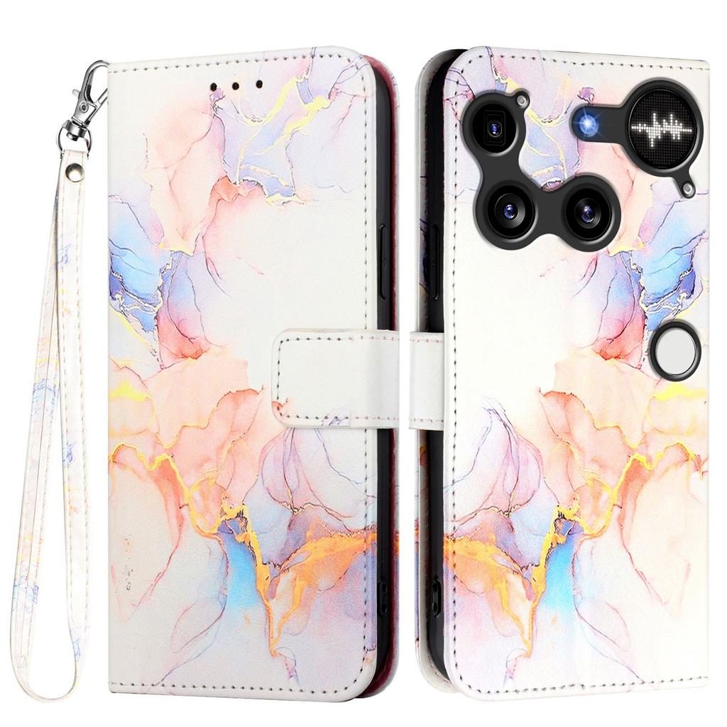 For Nothing Phone (3) 5G Case with Strap Marble Pattern Leather Phone Cover Card Holder