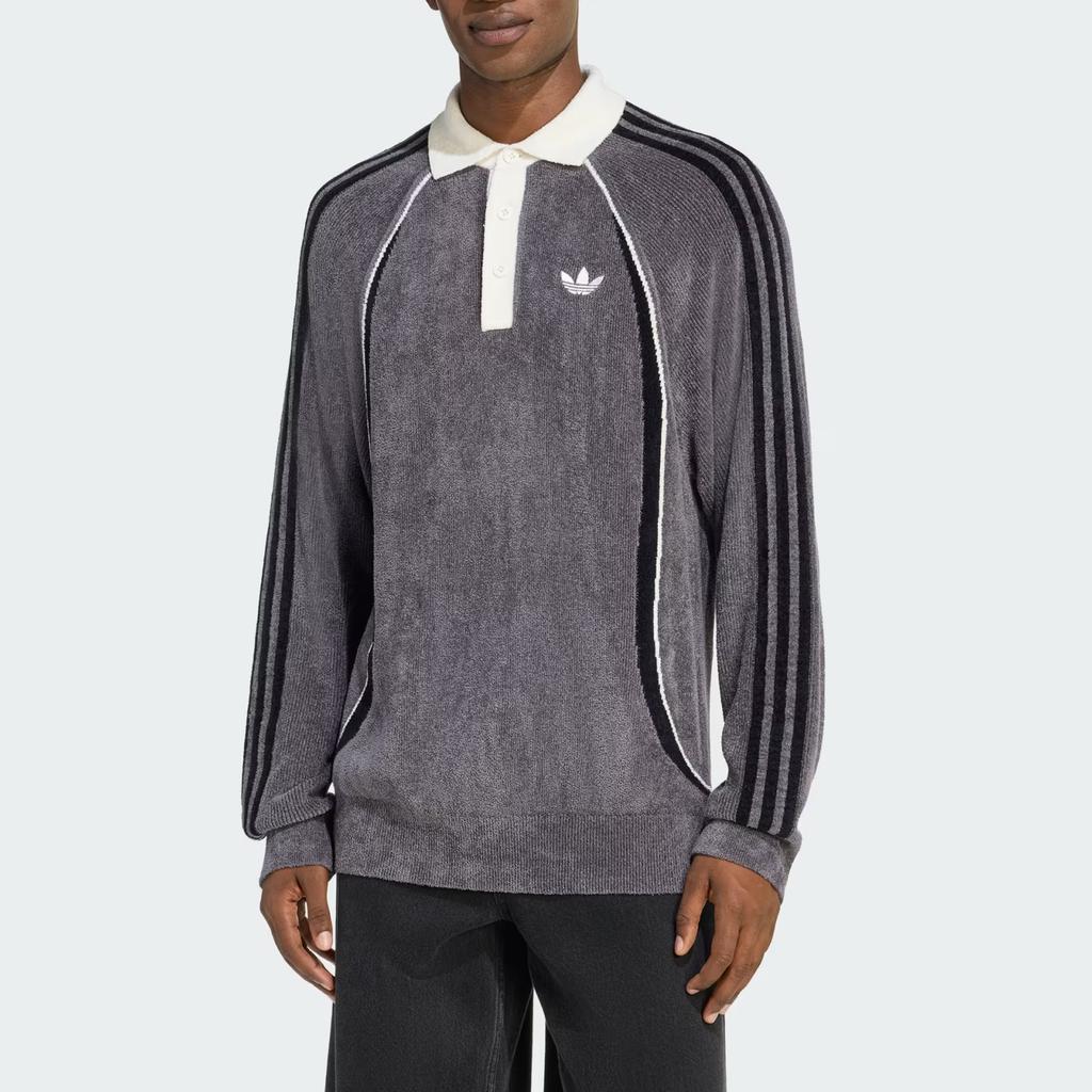 adidas Originals Retro Logo Patch Long Sleeve Polo Shirt Men Tops KS5442