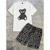 Zomer 2026 Heren Korte Mouw Shorts Set met Beerprint Ademend Lichtgewicht Casual Modieus Buiten Kleding voor Mannen