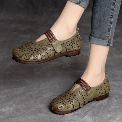 Scarpe da donna retrò fatte a mano in vera pelle Sandali piatti traspiranti scavati