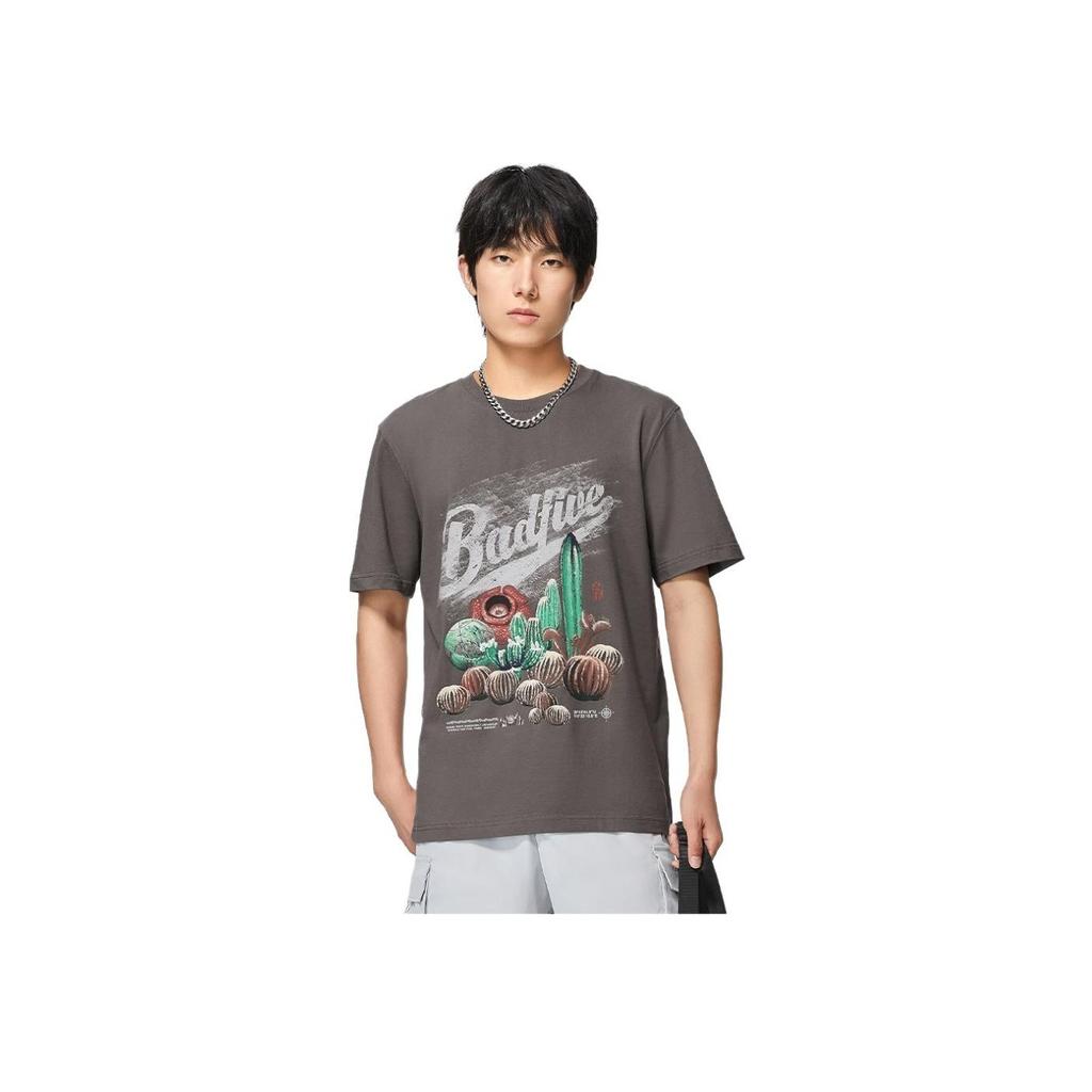Li-Ning Anti-Wu Herbs And Warriors Series Letter Print Round Neck T-Shirt Men Tops Asphalt-Grey AHSS731-5