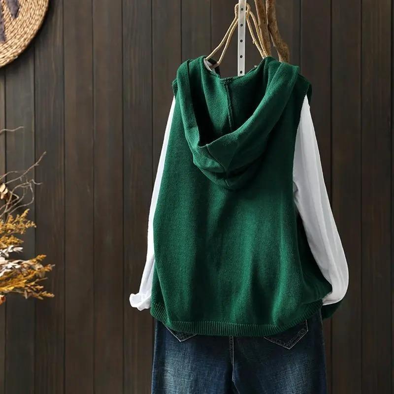 Weste für Damen Ärmellose Pullover Tops Gestrickte Unifarbene Kapuzenweste Oversize Locker Vielseitig Lässige Ärmellose Weste Top