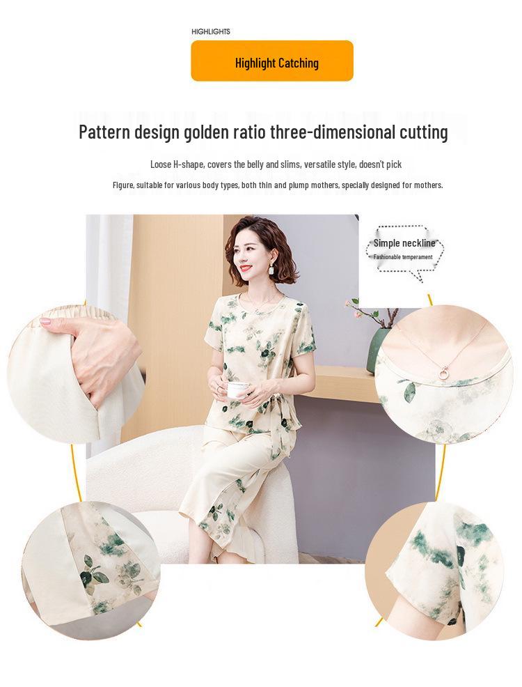 Elegant Short-Sleeved Summer Set for Mom (Aged 50-60)