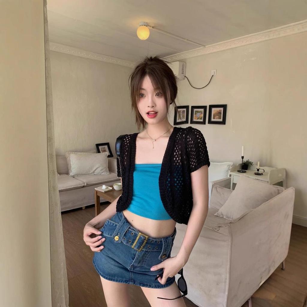 Luftige Häkel-Strickjacke: Leichtes, Sonnenschutz, Kurzärmeliges Sommer-Strick-Cover-Up für Damen