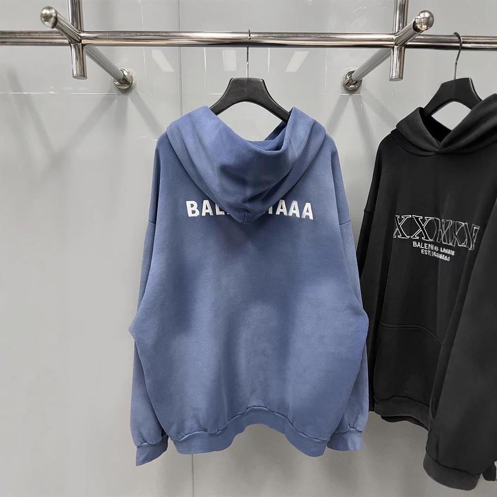 23SS B Brand Gradient Terry Cloth Hoodie with Embroidered Logo, OS Fit, Casual Hooded Sweatshirt