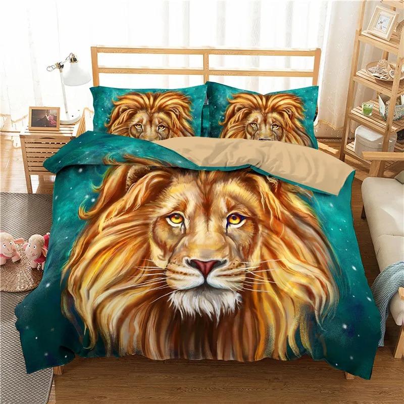Comforter Lion Couple Bedding Set For Boys Teens 3D Animal Print Comforter African Wildlife