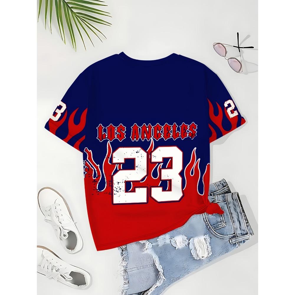 Alphanumeric Printed Short-sleeved T-shirt Sports Summer Women's Casual Round Neck Top