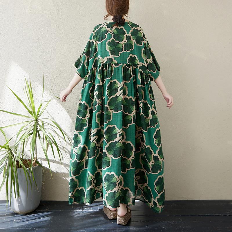 DIMANAF 2024 Plus Size Dress New Summer Basic Loose Women O-Neck Vintage Short Sleeve Big Size Beach Long Dress