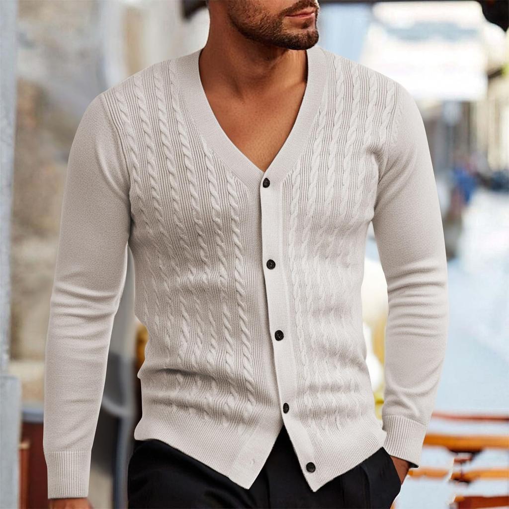 Mens Cardigan Sweater Casual Long Sleeve V Neck Buttons Down Cable Knit Shirts Textured Fall Winter Clothes