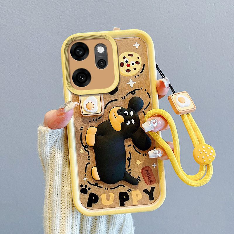 KEYSION Shockproof Case for OPPO Reno14 F 5G with Lanyard Soft Silicone Cute 3D Cartoon Doll Phone Cover for OPPO Reno 14F 5G