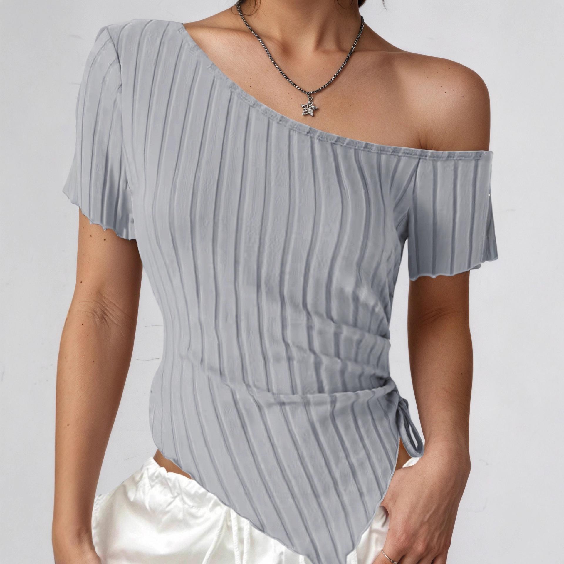 

Летний приталенный женский топ с кулиской на талии, 2025 Extra Small серый