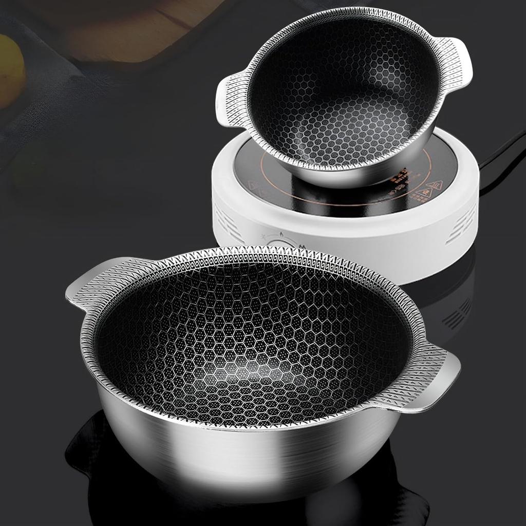Tri-ply Nonstick StockPot/Cooking Bowl,Compatible with Induction, Gas, and Open Flame Stoves, Made of 316 Stainless Steel with Honeycomb Texture