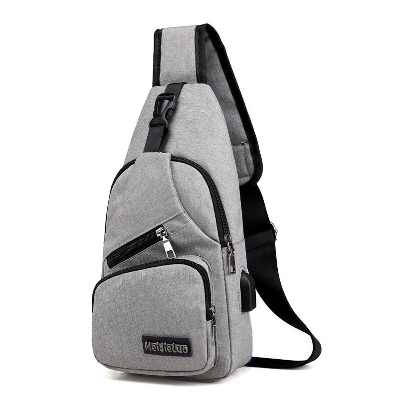 

Men Waterproof Sling Chest Bag, USB Charging Port with Headphone Jack Adjustable Strap Shoulder Bag Crossbody Wallet сірий
