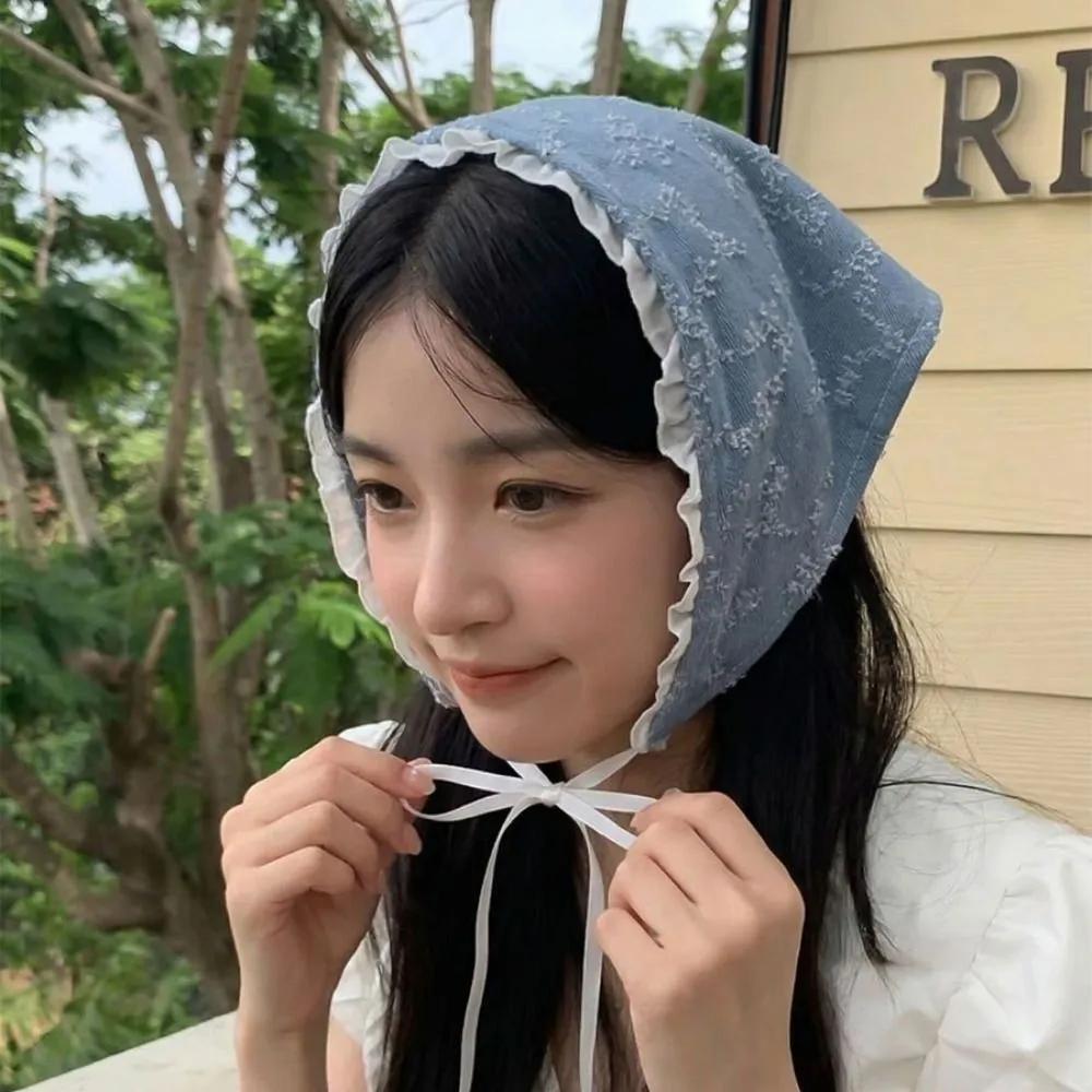 Starry Denim Hair Bandana / Star Ribbon Triangle Bandana Scarf Hair Curtain