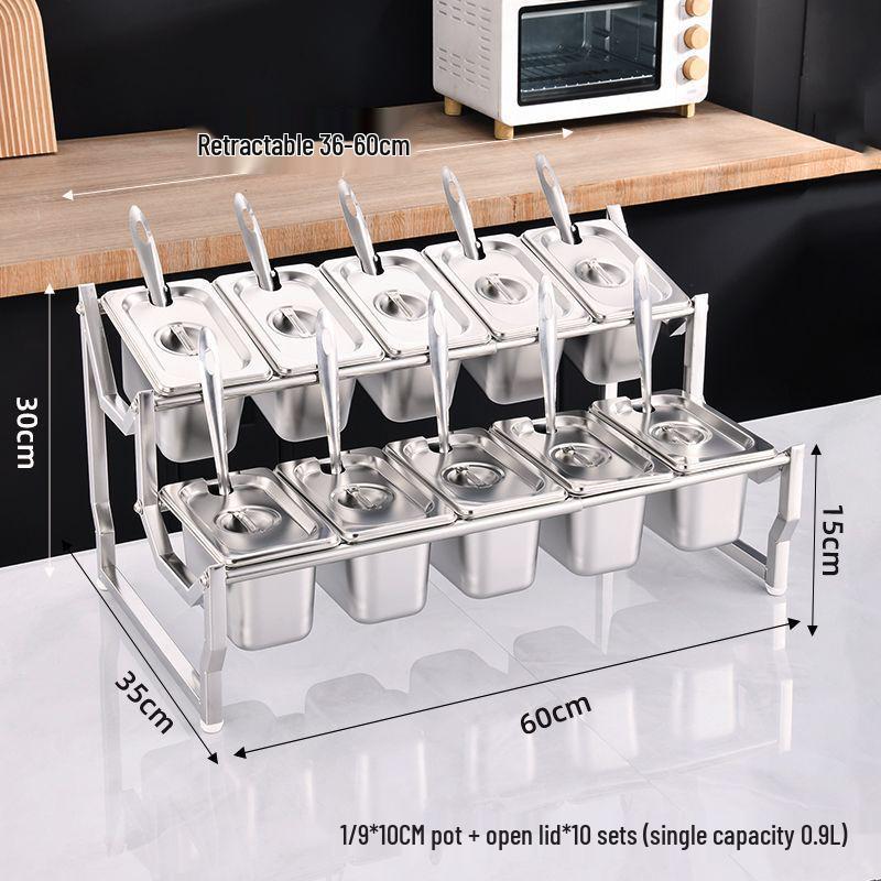 Commercial Stainless Steel Multi-Compartment Condiment Tray Set for Milk Tea Shop