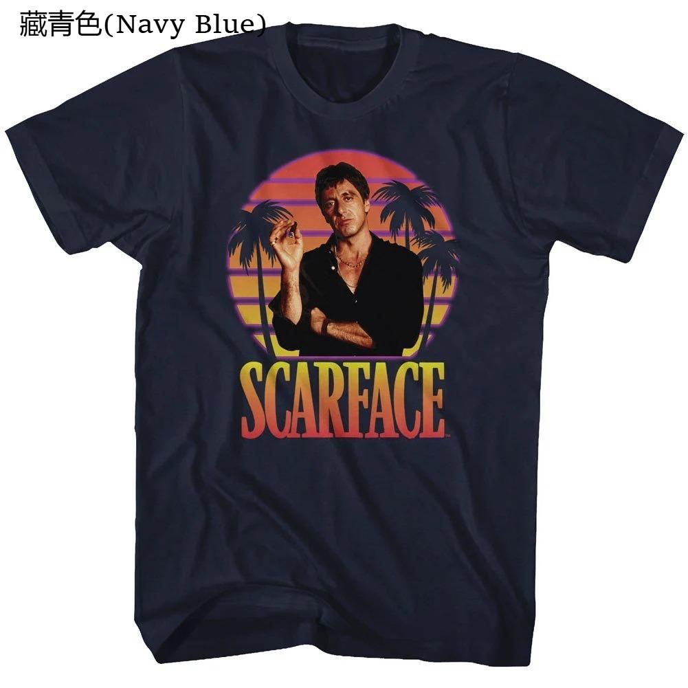 Scarface Miami Sunset Navy TShirt Summer Unisexs and Womens Loose and Breathable Cotton Tshirt S