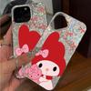 Case for Iphone 12 XS Max 16 Plus 15 Air 18 Pro Max 13 11 XR 14 17 Pro Silver Glitter Crackle Background My Melody with Bow