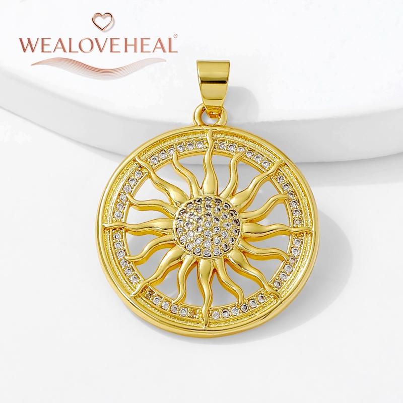 18K Gold Plated Brass Metal Cubic Zirconia Sun / Cross / Horseshoe / Chili Pepper / Wings Pendants Charms For Jewelry Making