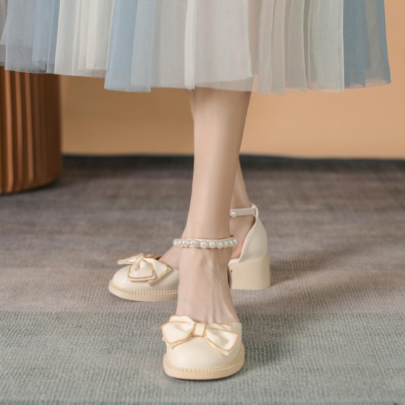 

Полые туфли Мэри Джейн на толстом каблуке с бантом, женские босоножки на высоком каблуке, нишевая женская обувь 39 абрикосовый