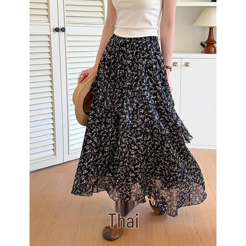 

Orange Zhi Spring Floral Plus Size Waist-Slimming Midi Skirt 25057 L