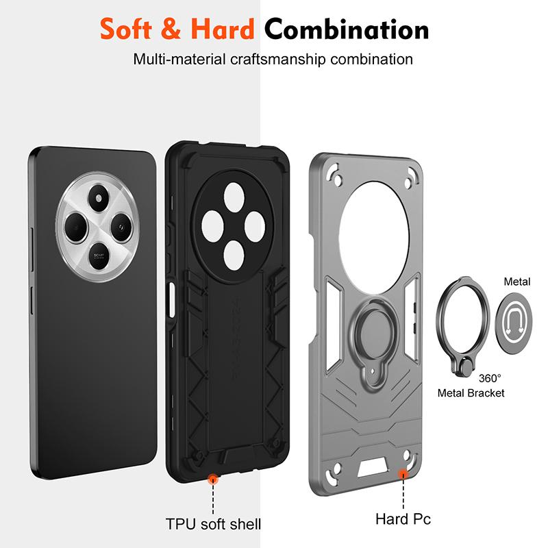Pro Redmi 14C Nárazuvzdorný Pancéřový Držák do Auta Magnetický Prsten Kryt Telefonu Pro Redmi 14C Pouzdro Chránící Fotoaparát Pro Redmi 14C Pouzdra Fundas