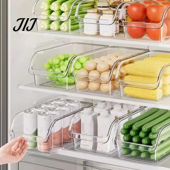 Fresh Keeping Produce Keepers Refrigerator Storage Box with Handle, Clear PET Pull Out Drawer Home Kitchen Accessories Organizer, Stackable