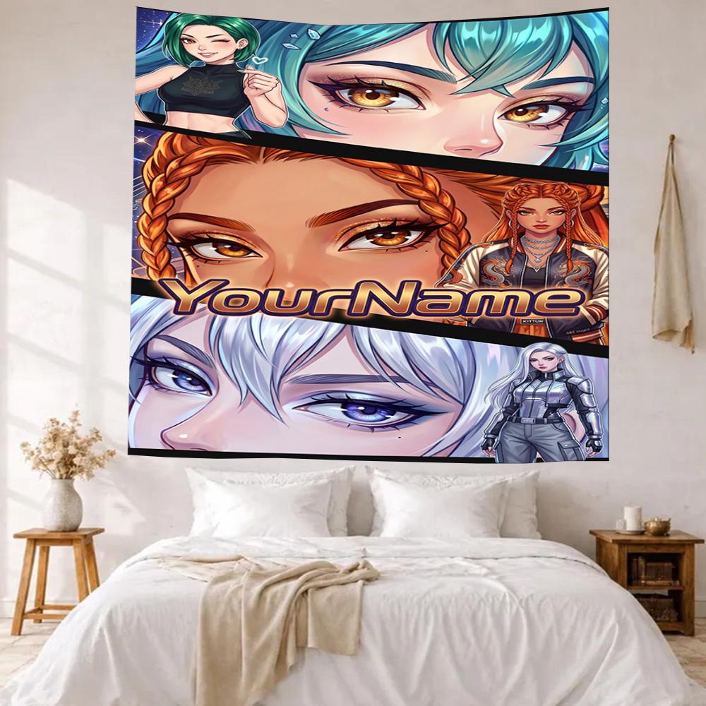 Demon Hunter Girls Custom Your Name Wall Decor Tapestry Art For Pet Memorial Birthdaywedding Party Backdrop Family Gift