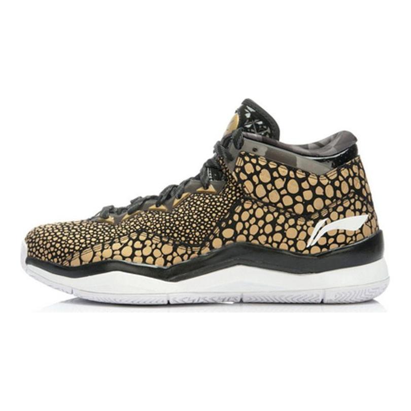 Li Ning WOW 3 Trendy Non Slip Lightweight Mid Top Basketball Shoes Men's Black Gold ABAJ013-35