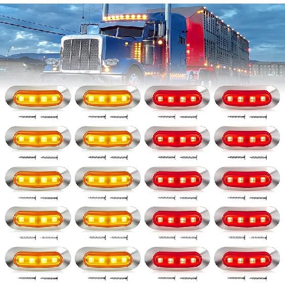 20 PCS 2.5 Inch LED Trailer Lights Kit With Screws, Front Rear Side Marker Clearance Indicators Light Lamp, Amber + Red Dc12-24V Waterproof Universal