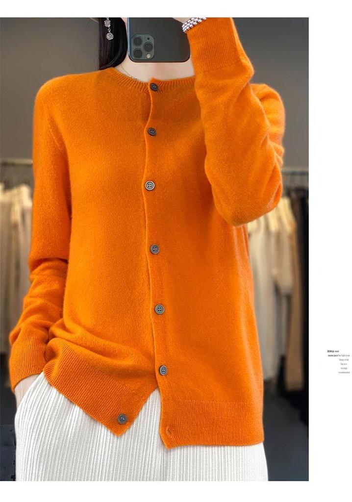Women's Wool Cardigan: Autumn/Winter Round Neck Long Sleeve Knit Sweater, Slimming & Loose Fit