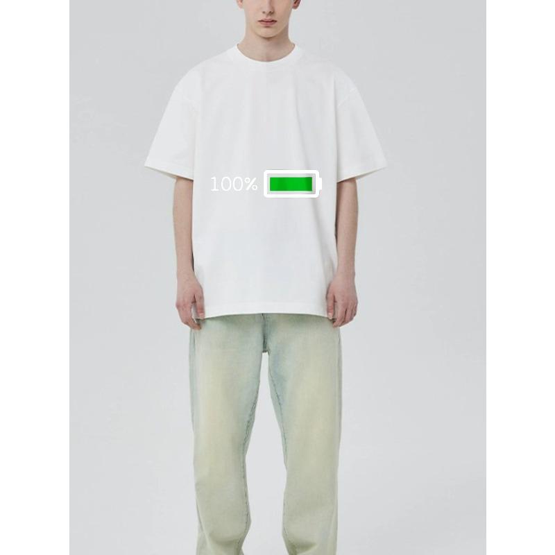 Black T Shirt with 100 Percent Battery Icon Print for Casual Wear