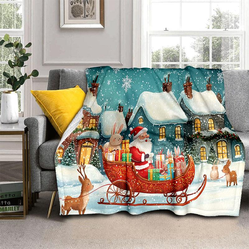 Merry Christmas Cartoon Santa Claus Christmas Tree Festival Gift Blanket,Soft Throw Blanket for Home Bedroom Bed Sofa Cover Kid
