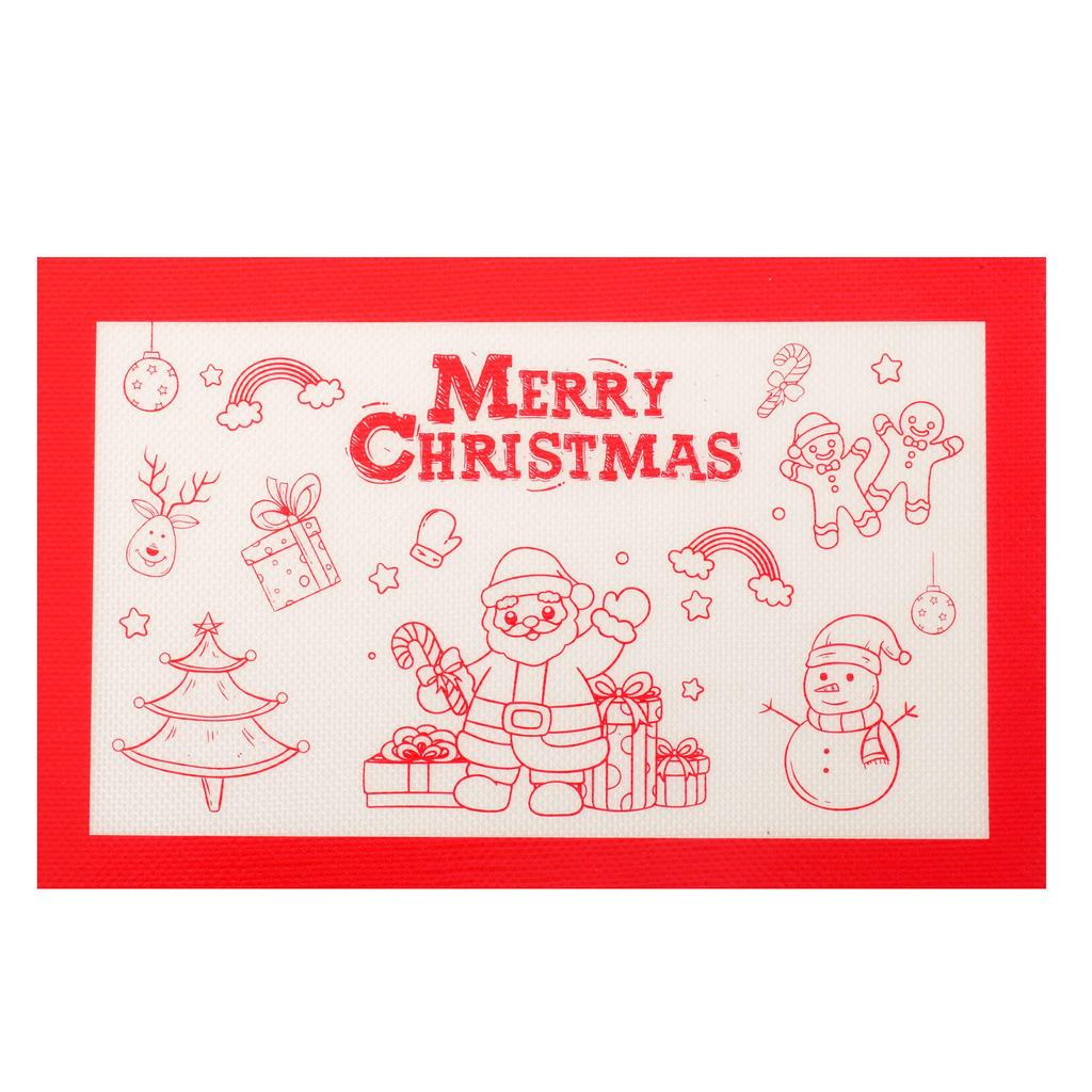 Silikon Bakematte med Juletema Sklisikker Fondantmatte Kjøkkenbenkmatte for Paideig Pizza og Kjeks Ovnskakeformmatte