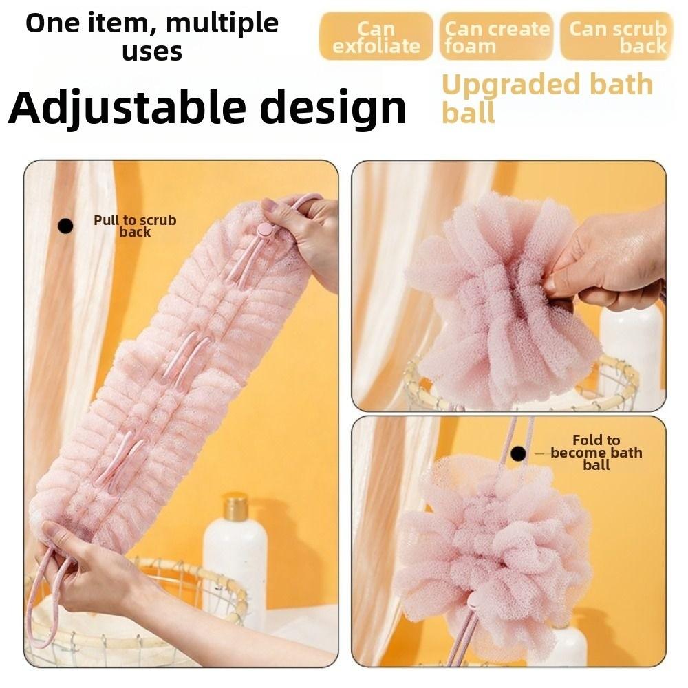 Reusable Back Exfoliating Scrubber 2in1 Bubble Bath Balls Scrubbing Back Strap  Household Use